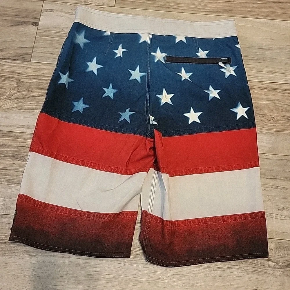 Vans Swim Trunks Youth 27 Red‎ White Blue Stars American Flag Patriotic Unlined